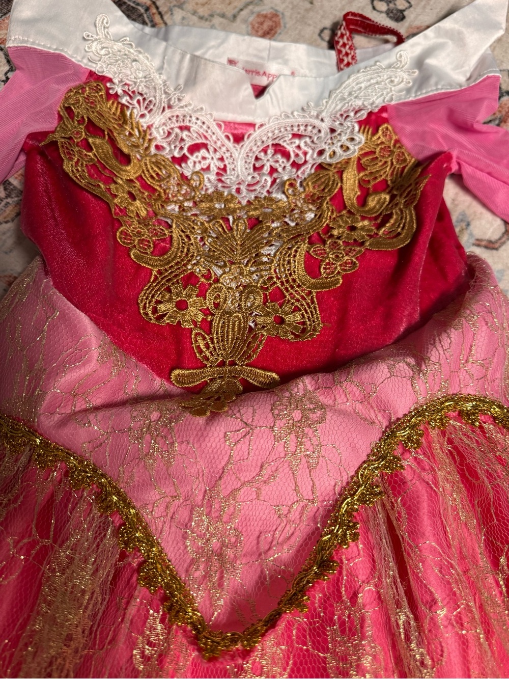 Girls Pink Princess Costume Dress with Gold Trim